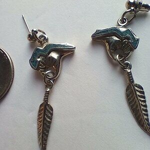 Outstanding Vintage Artisan Signed Native American Pewter Earrings